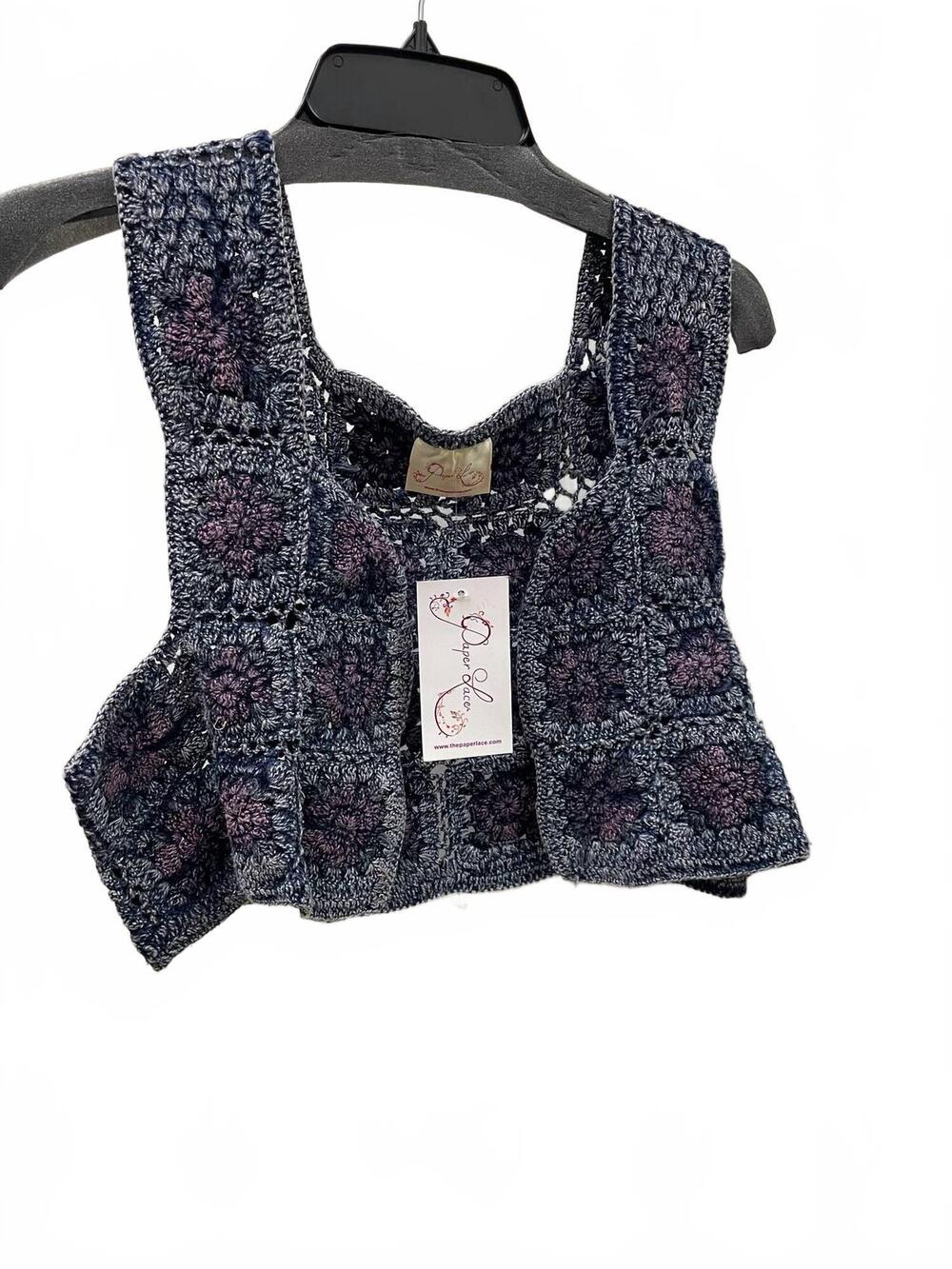 NEW PAPERLACE women's boho blossom crop vest in blue